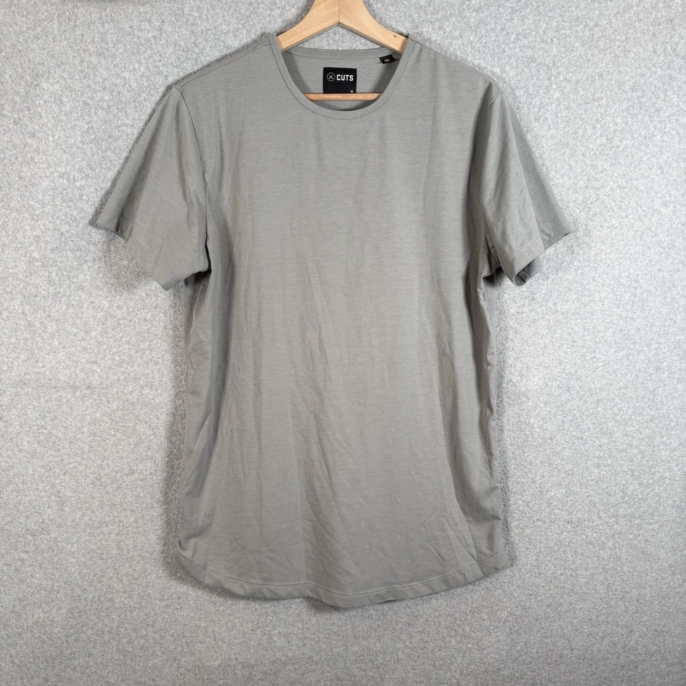 Cuts Curve Hem‎ Shirt Mens Medium Gray Short Sleeve Athletic Top